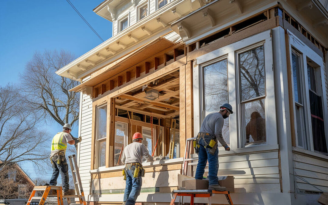 a team of workers is building a house